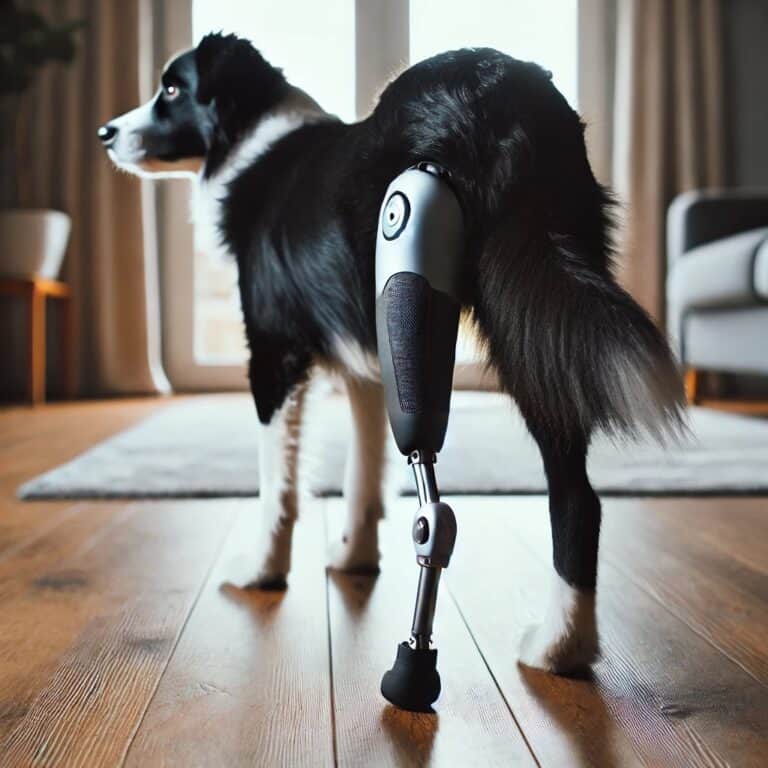 Hund mit Hinterbeinprothese
